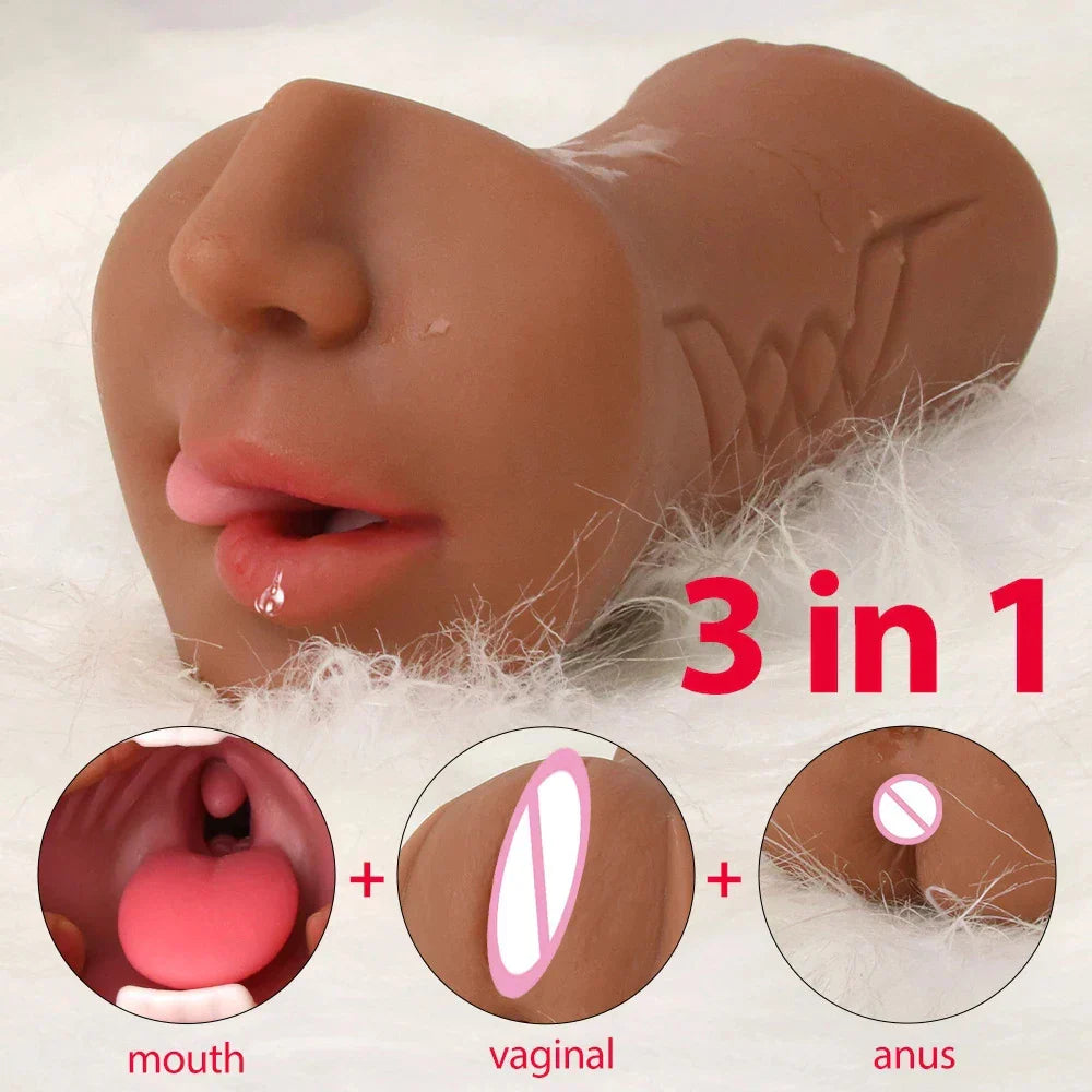 3 IN 1 Deep Throat Artificial Real Pussy Oral, Male Masturbator Blowjob Sex Toy Realistic Vagina