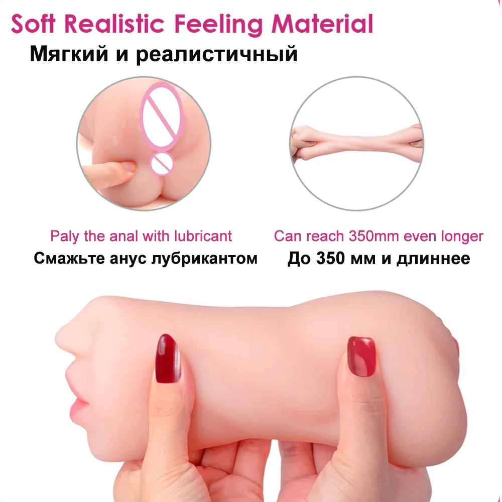 3 IN 1 Deep Throat Artificial Real Pussy Oral, Male Masturbator Blowjob Sex Toy Realistic Vagina