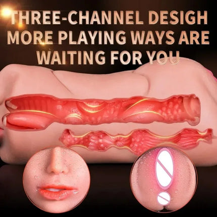 3 IN 1 Deep Throat Artificial Real Pussy Oral, Male Masturbator Blowjob Sex Toy Realistic Vagina