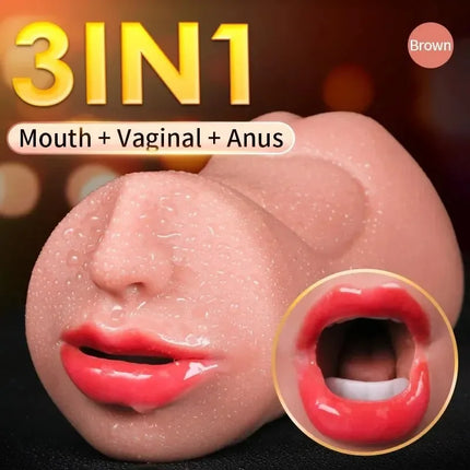 3 IN 1 Deep Throat Artificial Real Pussy Oral, Male Masturbator Blowjob Sex Toy Realistic Vagina