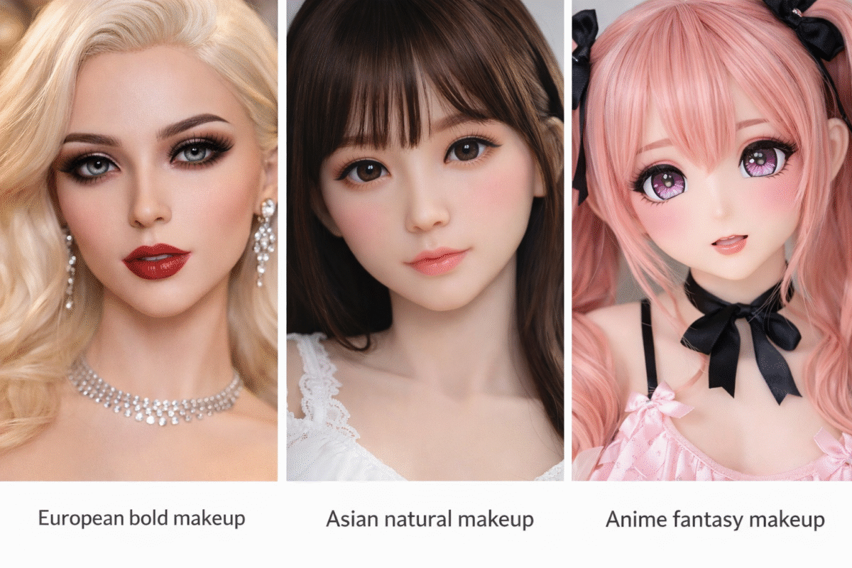 european style makeup on realistic sex doll
• asian style soft makeup sex doll face
• anime fantasy makeup sex doll head