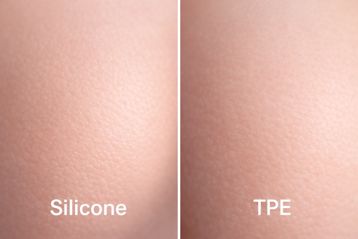 Silicone vs TPE material comparison showing texture and durability differences
