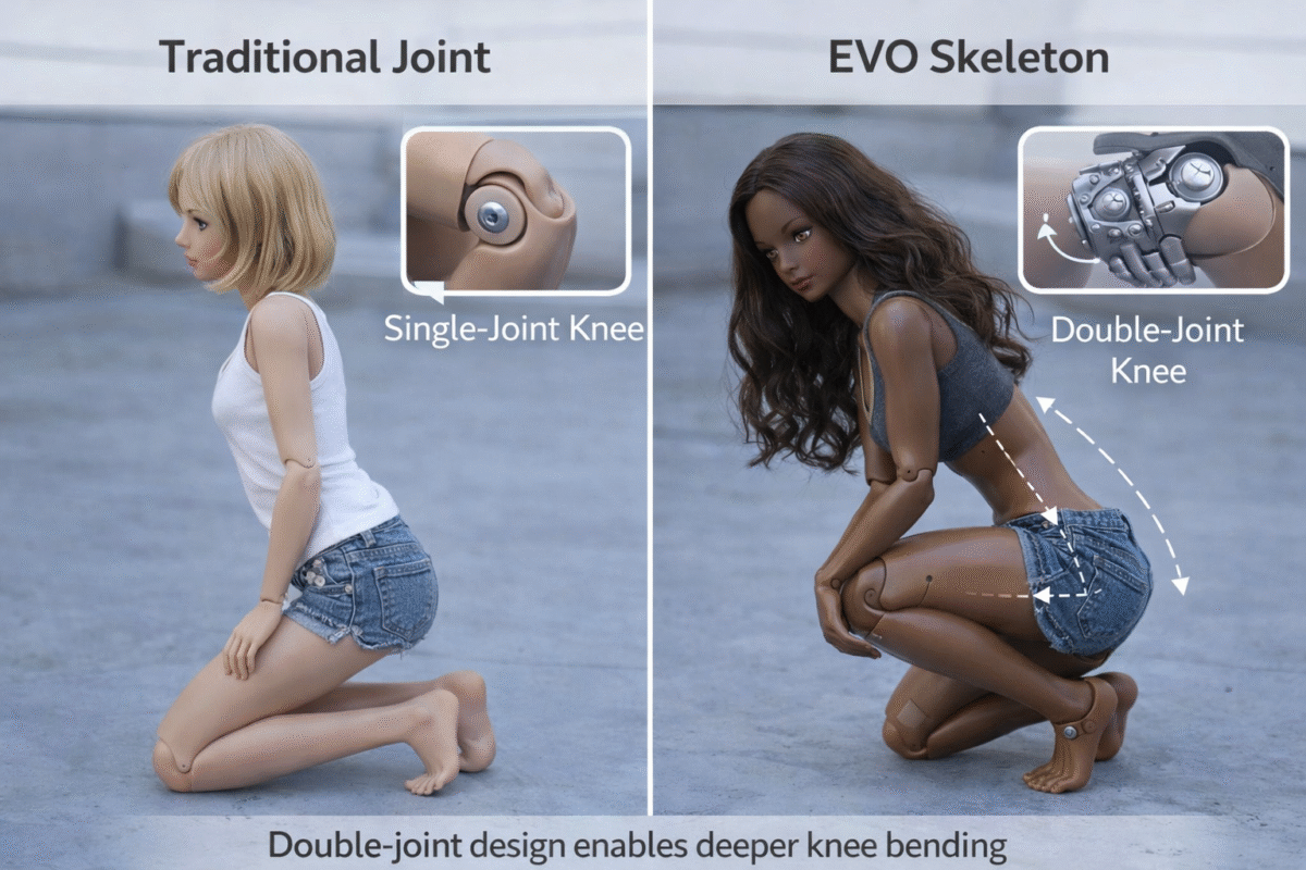 Double-joint knee system for deeper bending positions
